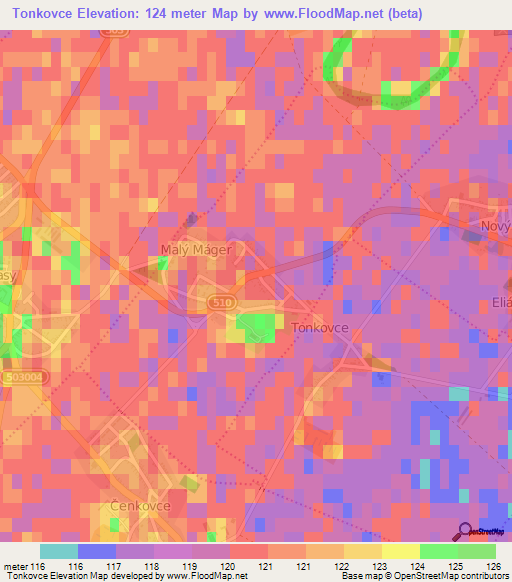 Tonkovce,Slovakia Elevation Map
