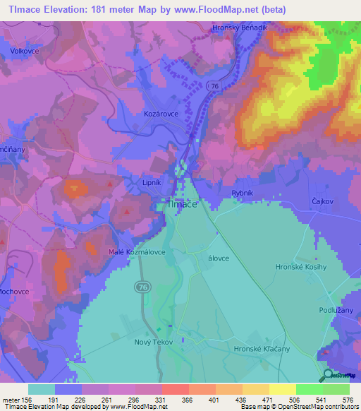 Tlmace,Slovakia Elevation Map