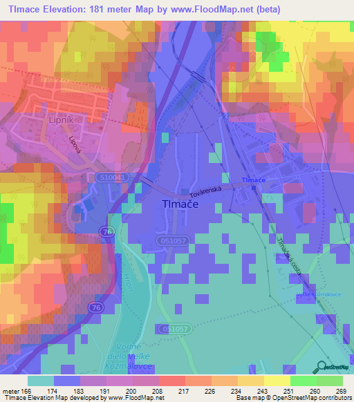 Tlmace,Slovakia Elevation Map