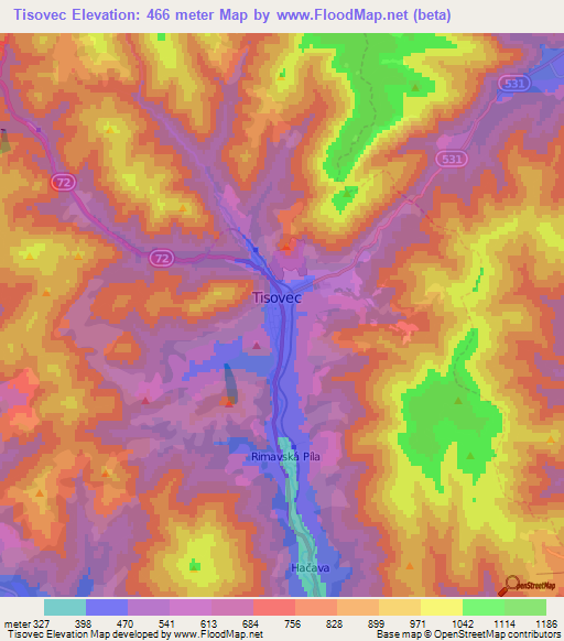Tisovec,Slovakia Elevation Map