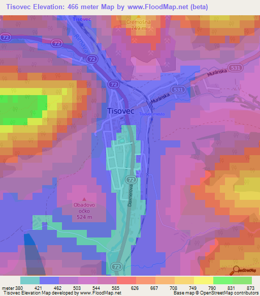 Tisovec,Slovakia Elevation Map