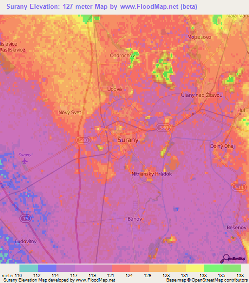 Surany,Slovakia Elevation Map