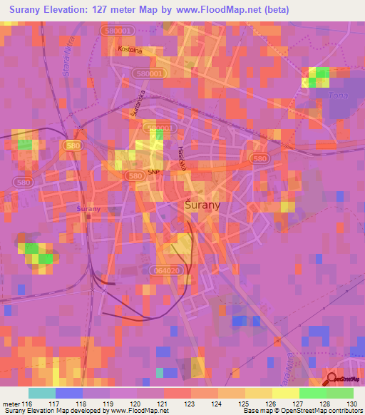 Surany,Slovakia Elevation Map