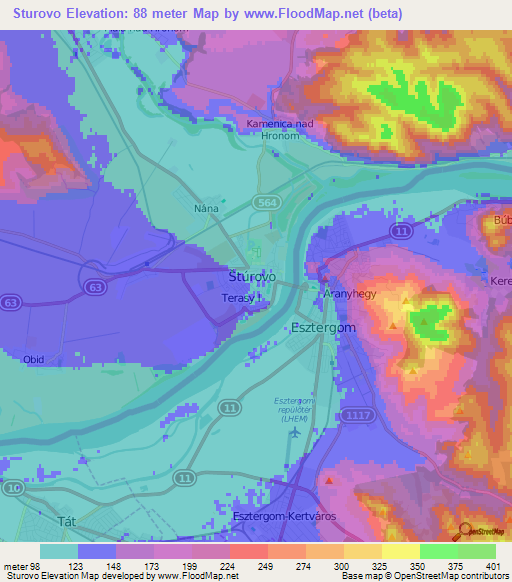 Sturovo,Slovakia Elevation Map