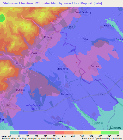 Stefanova,Slovakia Elevation Map