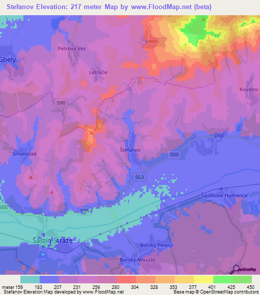 Stefanov,Slovakia Elevation Map