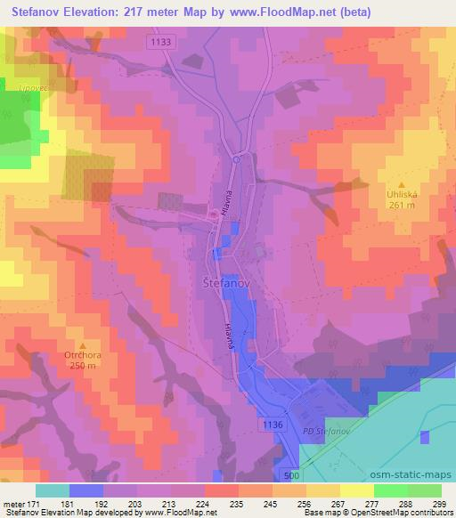 Stefanov,Slovakia Elevation Map