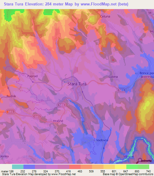 Stara Tura,Slovakia Elevation Map