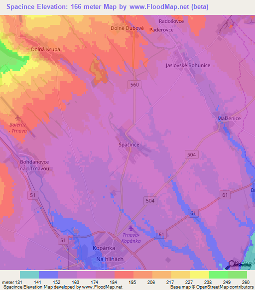 Spacince,Slovakia Elevation Map