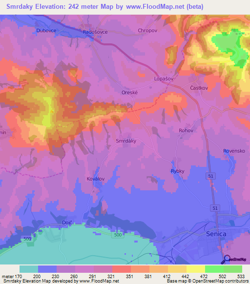 Smrdaky,Slovakia Elevation Map