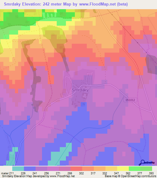 Smrdaky,Slovakia Elevation Map