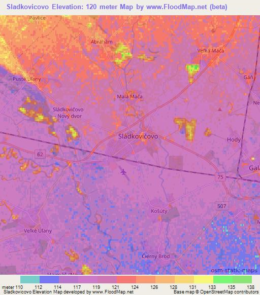 Sladkovicovo,Slovakia Elevation Map
