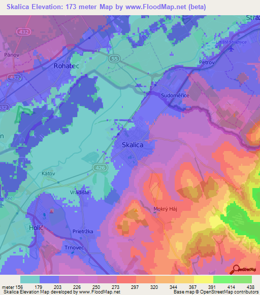 Skalica,Slovakia Elevation Map