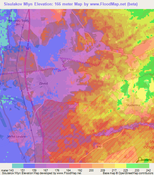 Sisulakov Mlyn,Slovakia Elevation Map