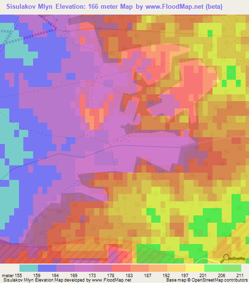 Sisulakov Mlyn,Slovakia Elevation Map