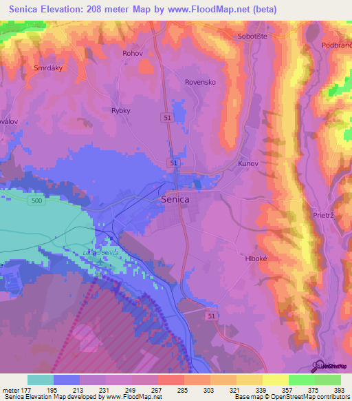 Senica,Slovakia Elevation Map