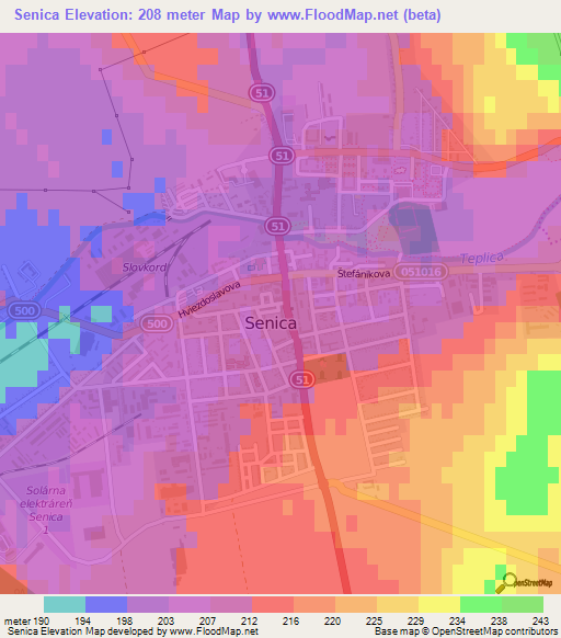 Senica,Slovakia Elevation Map