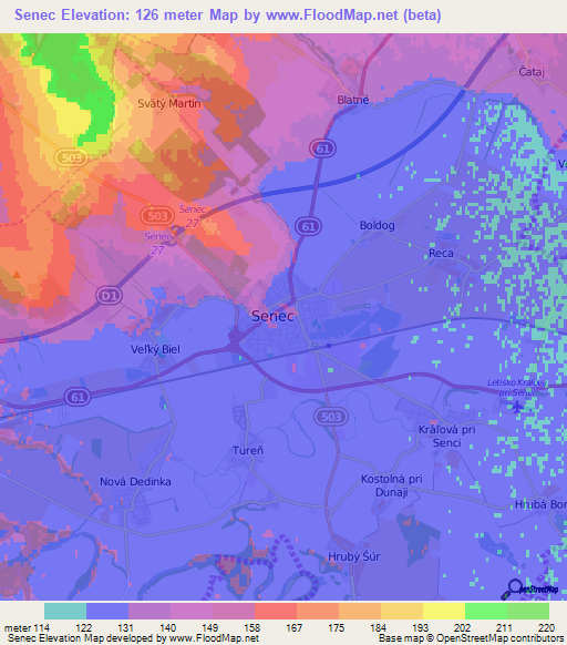 Senec,Slovakia Elevation Map