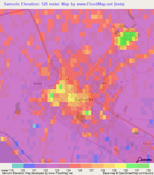 Samorin,Slovakia Elevation Map