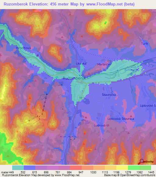 Ruzomberok,Slovakia Elevation Map