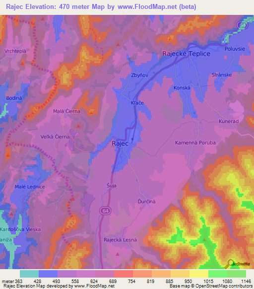 Rajec,Slovakia Elevation Map
