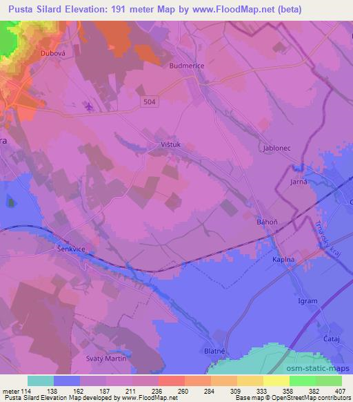 Pusta Silard,Slovakia Elevation Map
