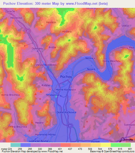 Puchov,Slovakia Elevation Map