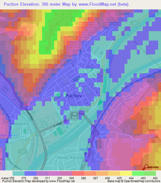 Puchov,Slovakia Elevation Map