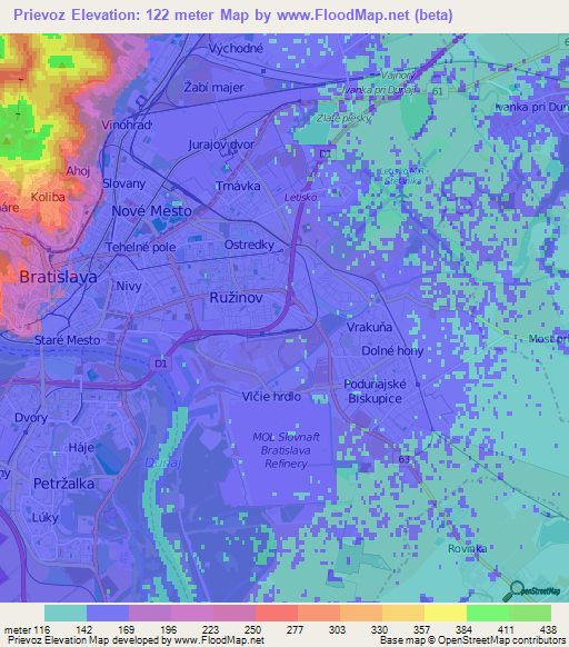 Prievoz,Slovakia Elevation Map