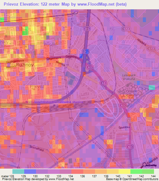 Prievoz,Slovakia Elevation Map