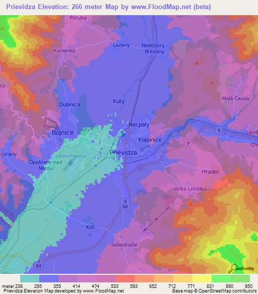 Prievidza,Slovakia Elevation Map
