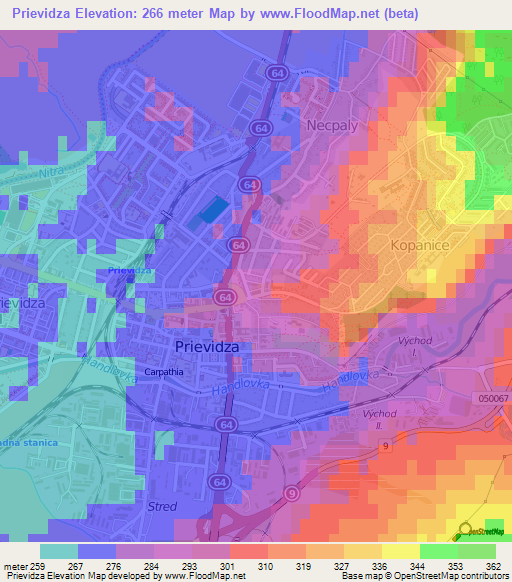 Prievidza,Slovakia Elevation Map