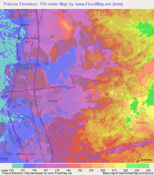 Priecne,Slovakia Elevation Map