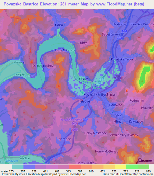 Povazska Bystrica,Slovakia Elevation Map