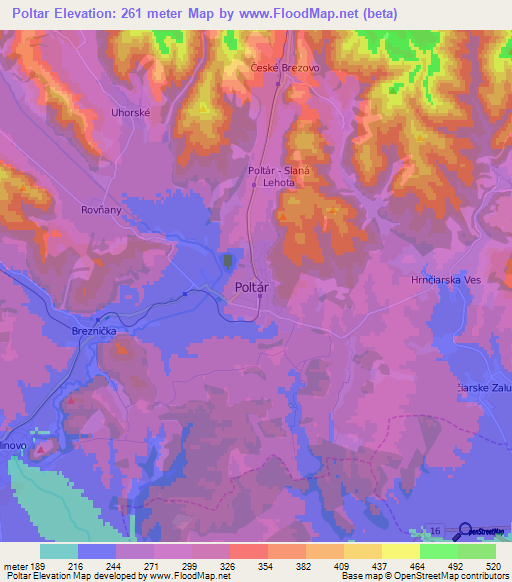 Poltar,Slovakia Elevation Map