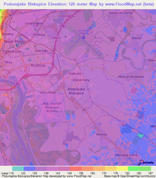 Podunajske Biskupice,Slovakia Elevation Map