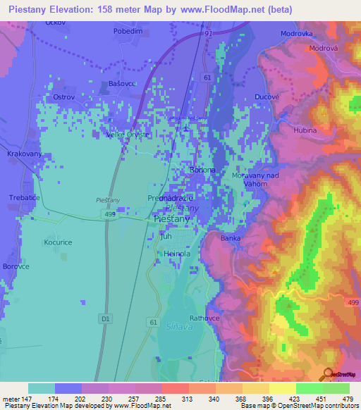 Piestany,Slovakia Elevation Map