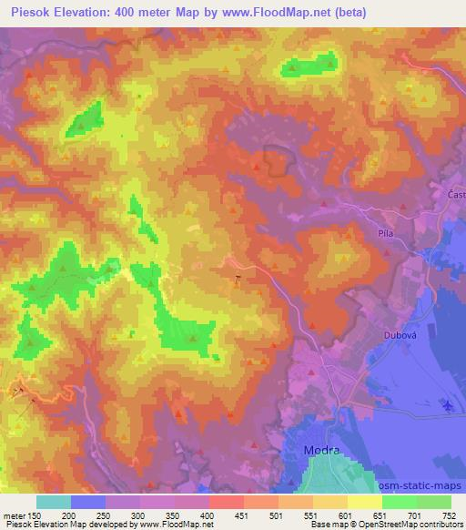 Piesok,Slovakia Elevation Map