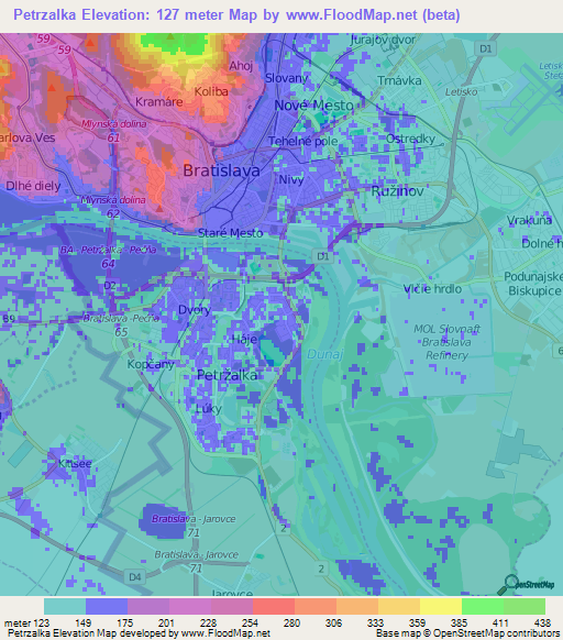 Petrzalka,Slovakia Elevation Map