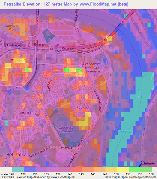 Petrzalka,Slovakia Elevation Map