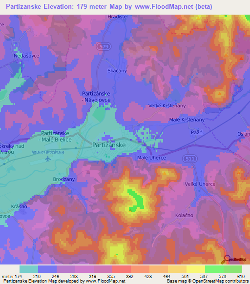 Partizanske,Slovakia Elevation Map