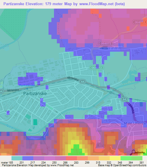 Partizanske,Slovakia Elevation Map