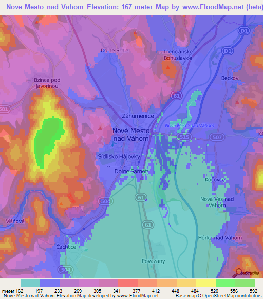 Nove Mesto nad Vahom,Slovakia Elevation Map
