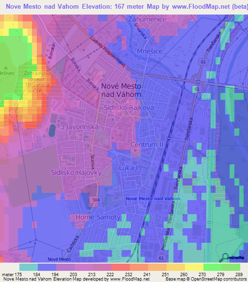 Nove Mesto nad Vahom,Slovakia Elevation Map