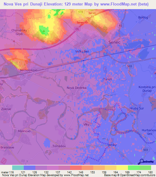 Nova Ves pri Dunaji,Slovakia Elevation Map