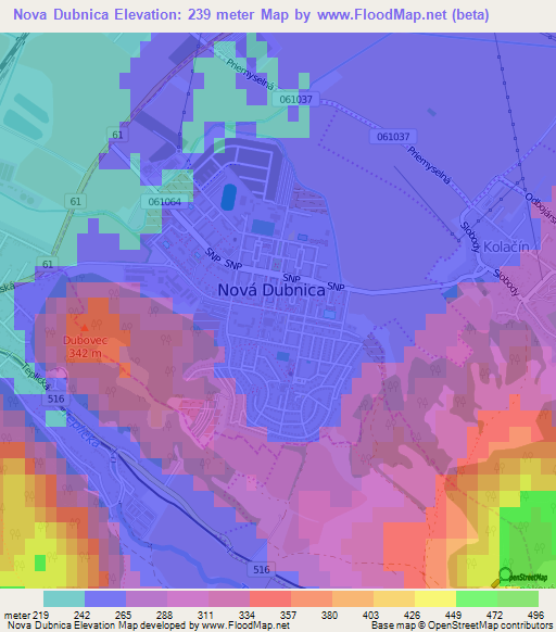 Nova Dubnica,Slovakia Elevation Map
