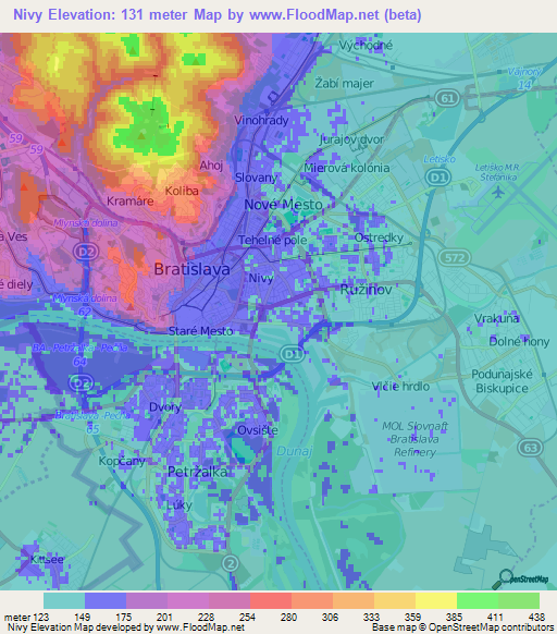 Nivy,Slovakia Elevation Map
