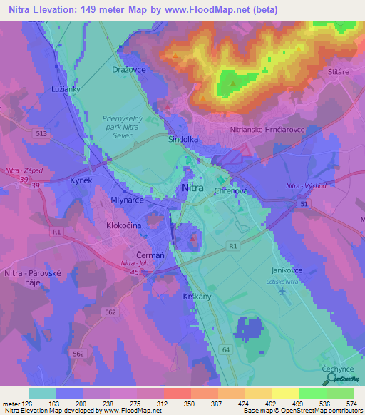 Nitra,Slovakia Elevation Map