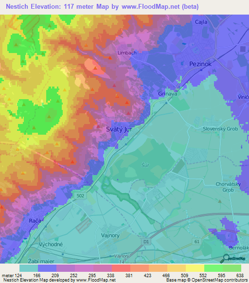 Nestich,Slovakia Elevation Map