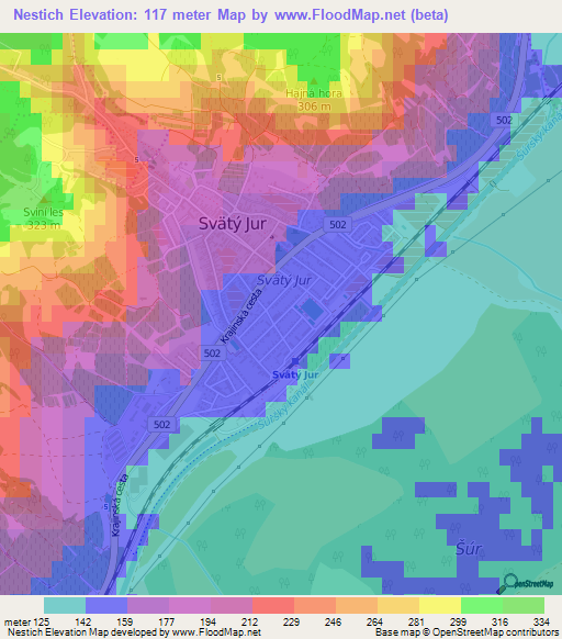 Nestich,Slovakia Elevation Map